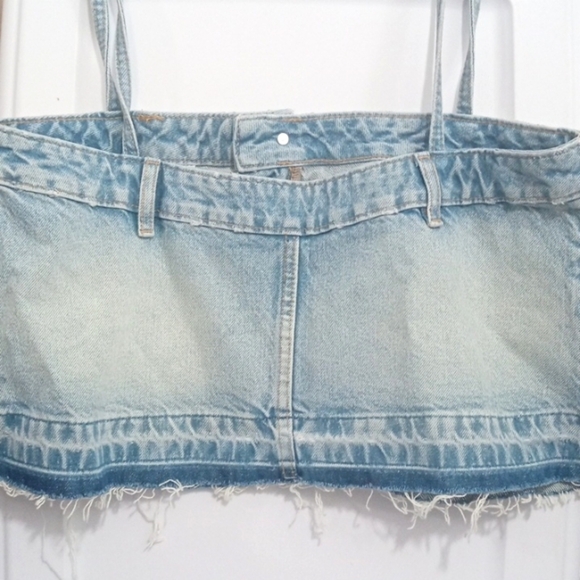 ZARA DENIM SKIRT CAMI STRAP RAW EDGE CROP TOP SIZE MEDIUM NWT - Picture 4 of 6